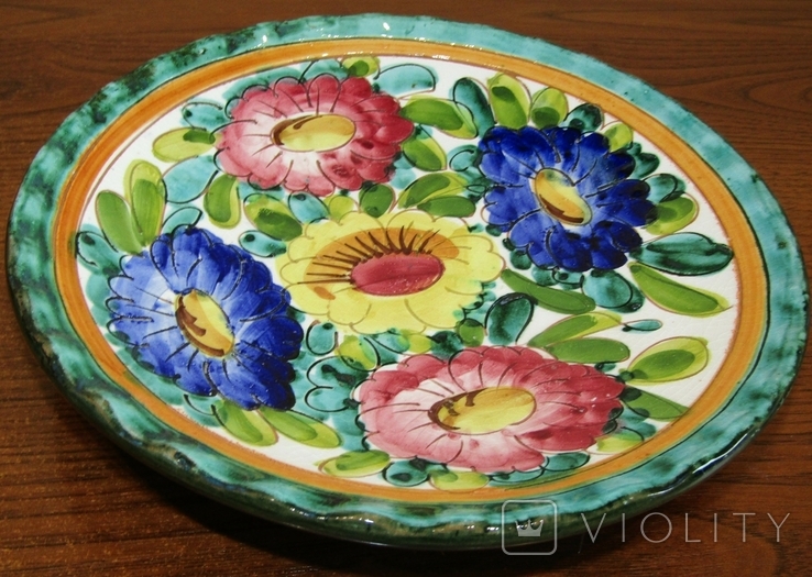 Vintage Wall Plate Handmade Flowers Ceramic Italy, photo number 3