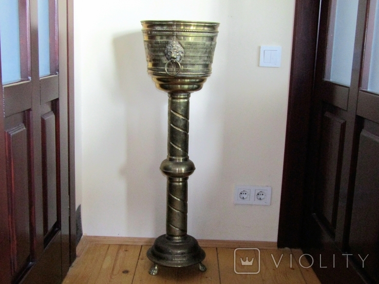 Floor Planter Vase Column Brass Lions Europe, photo number 2