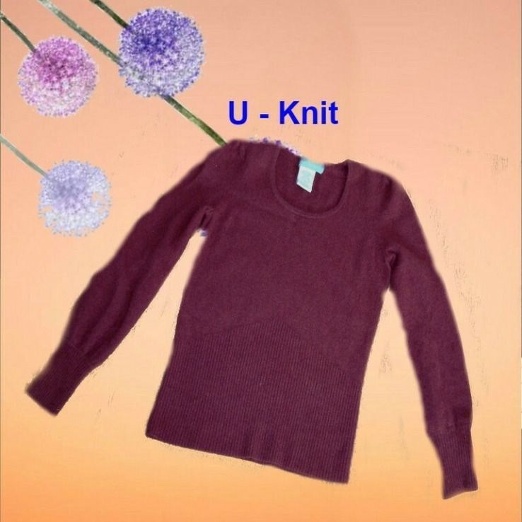 U - Knit pure Кашемировый красивый теплый женский свитер бордо, фото №3