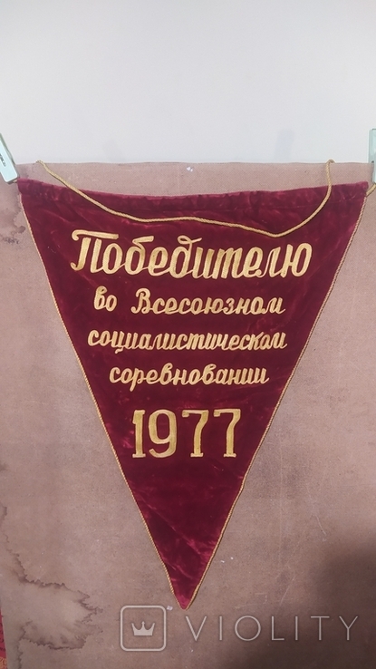 Pennant to the Winner in the All-Union Socialist Competition in 1977. Velvet, photo number 2
