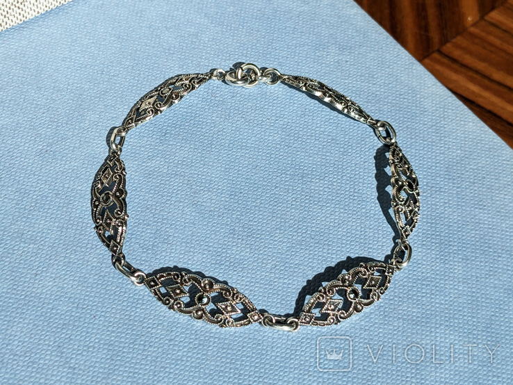 Vintage silver bracelet with marcasite, photo number 2