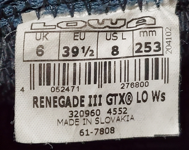 Трекинговые ботинки LOWA Renegade III GTX Lo Ws ( p 39 / 25.5 cм ), фото №13
