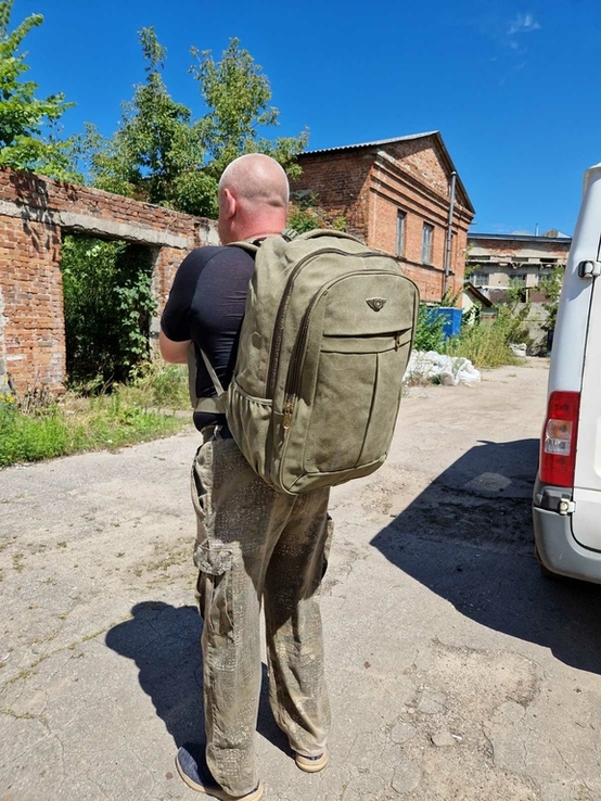 Рюкзак туристический городской в1228 75 литров Плотный брезент на подкладке хаки, numer zdjęcia 2