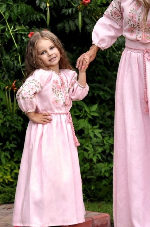 Нарядна дитяча сукня з ніжно-рожевого льону, numer zdjęcia 3