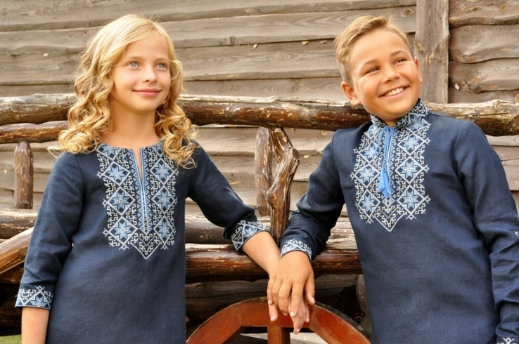 Дитяча вишита сорочка для хлопчика з синього льону, фото №6