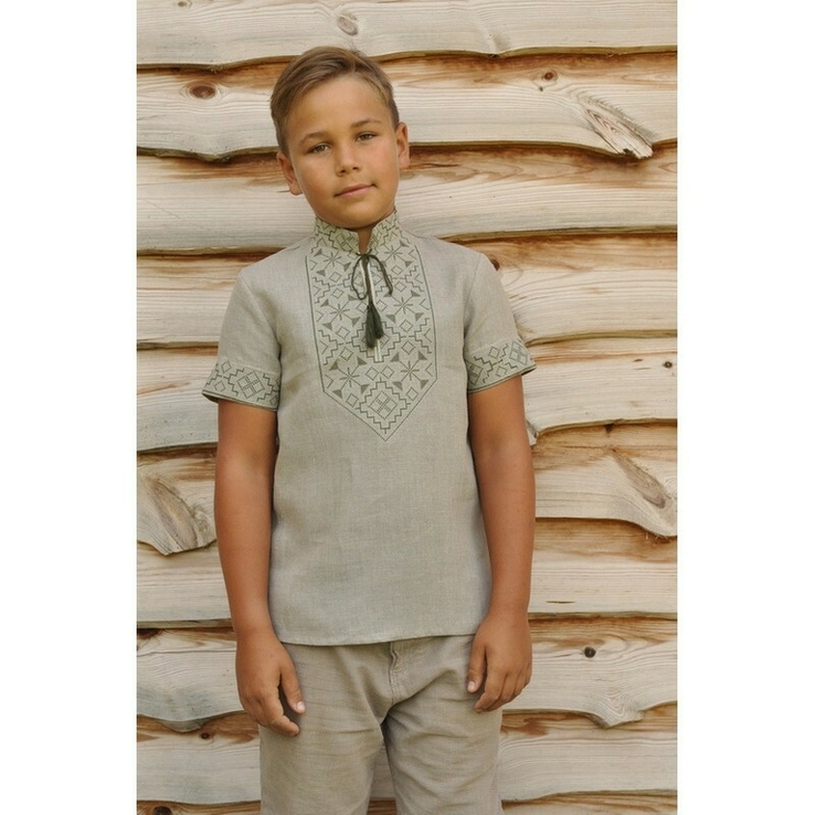 Дитяча вишита сорочка з невибіленого льону, фото №3