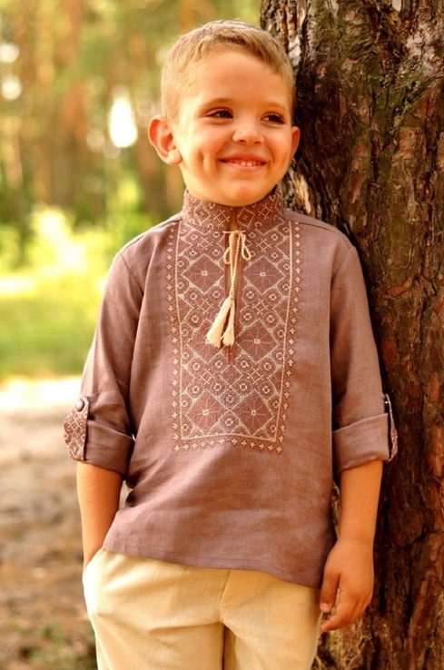 Дитяча лляна сорочка для хлопчика з вишивкою, фото №2