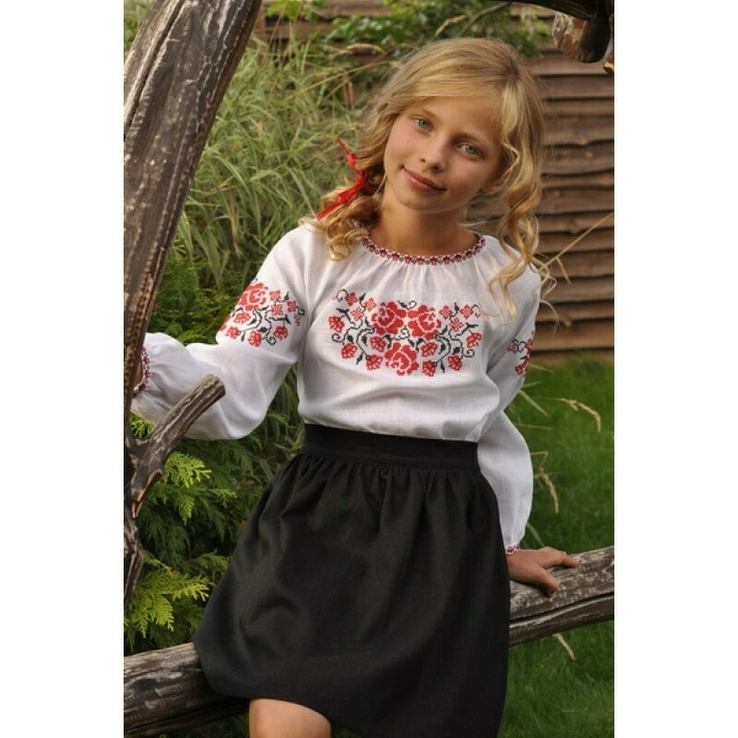 Біла блуза для дівчинки з традиційною вишивкою, фото №4