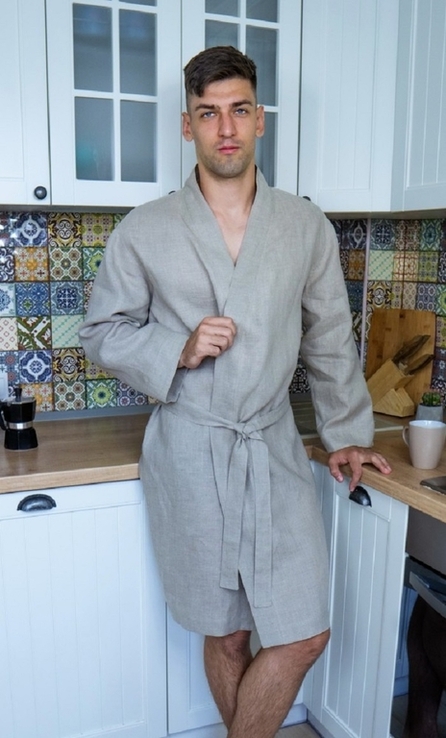 Чоловічий халат з натурального нефарбованого льону, фото №3
