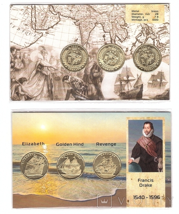 Fantasy - Ternate - набор 3 монеты x 3 Pesos 2021 - Francis Drake