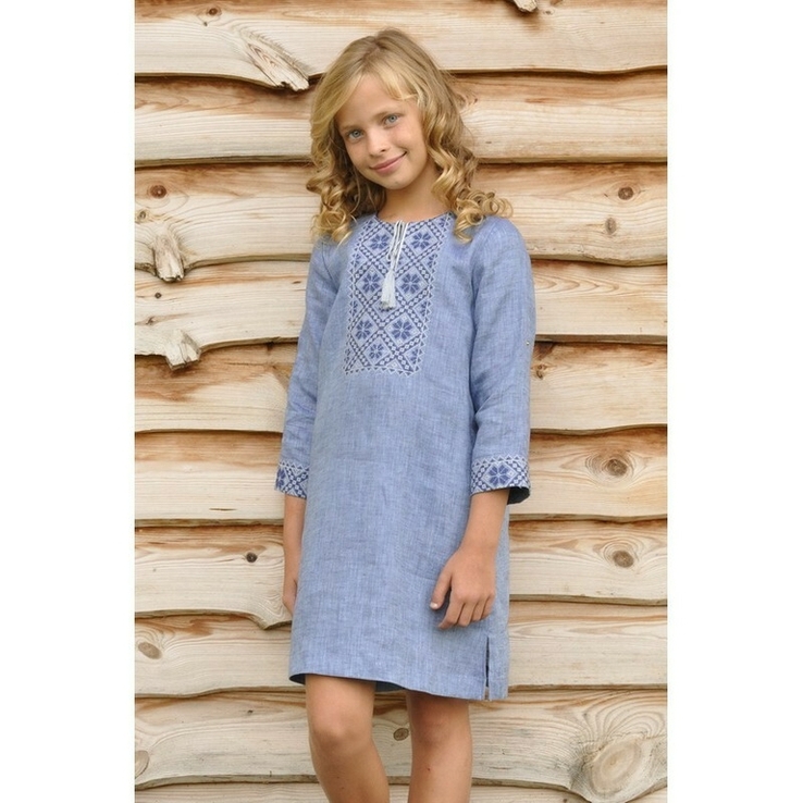 Дитячий комплект - вишиванка для хлопчика і вишита сукня для дівчинки з тонкого льону, фото №3