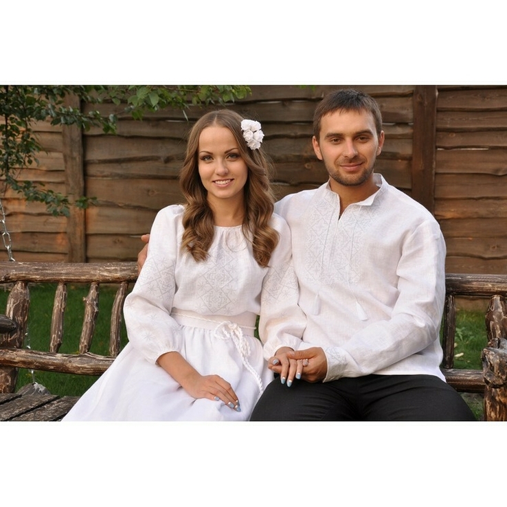 Весільний комплект - чоловіча вишиванка і жіноча сукня з вишивкою "білим по білому", numer zdjęcia 3