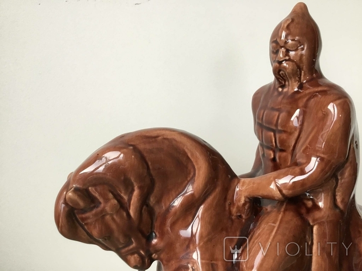 Большая статуэтка Богатырь на коне, ЛКСФ, майолика., фото №7