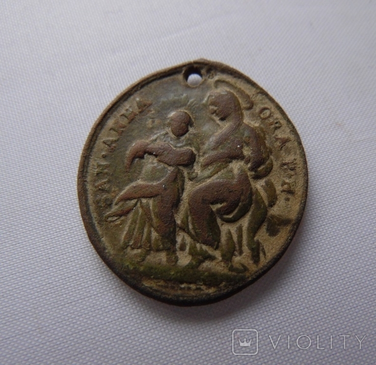Старинный религиозный медальон св.Анна, фото №2
