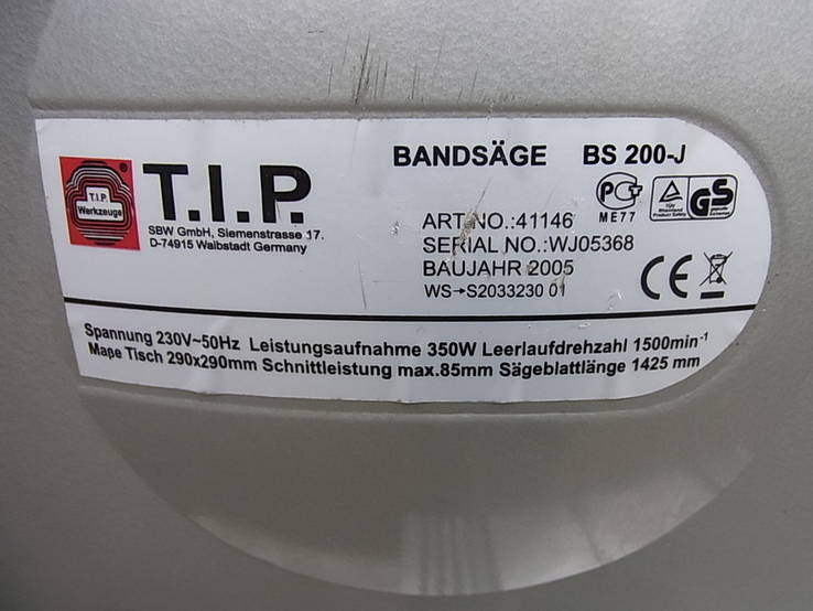 Станок Лєнточний лобзик T.I.P. WGO5368 BANDSAGE BS 200-J з Німеччини, numer zdjęcia 4
