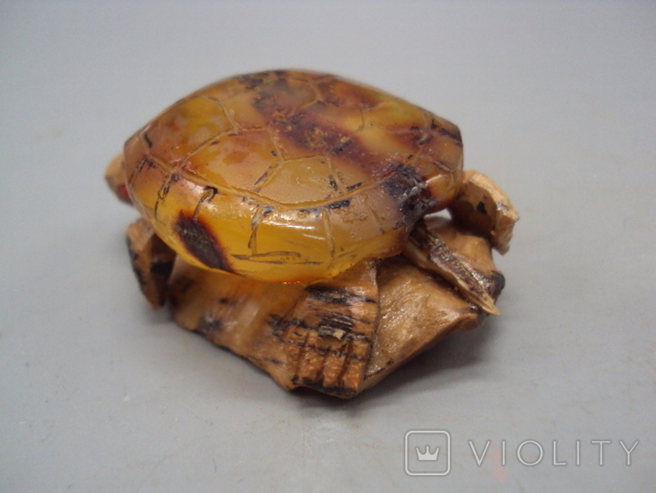 Фигура миниатюра статуэтка черепаха на листке янтарь кость мамонта черепашка и лист, фото №6