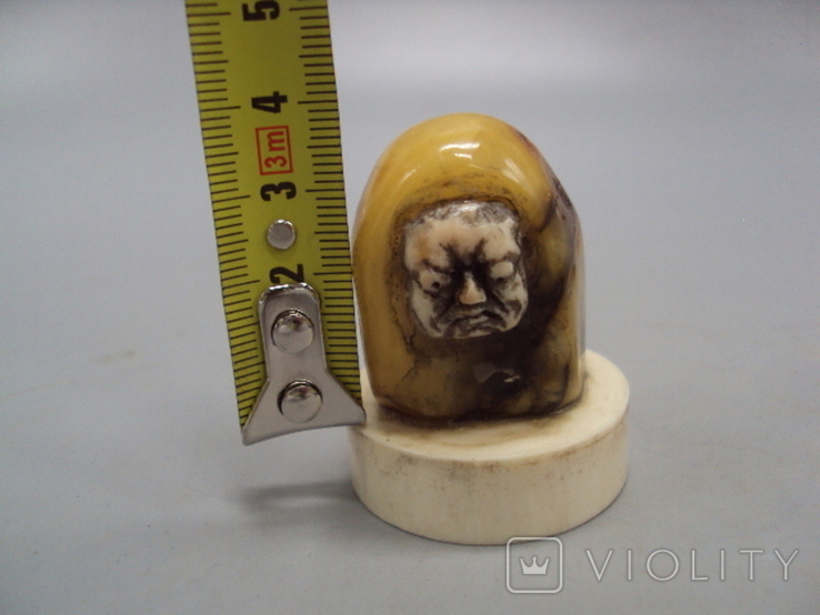 Фигура миниатюра статуэтка Дарума нэцкэ янтарь кость мамонта вес 51 г, фото №5