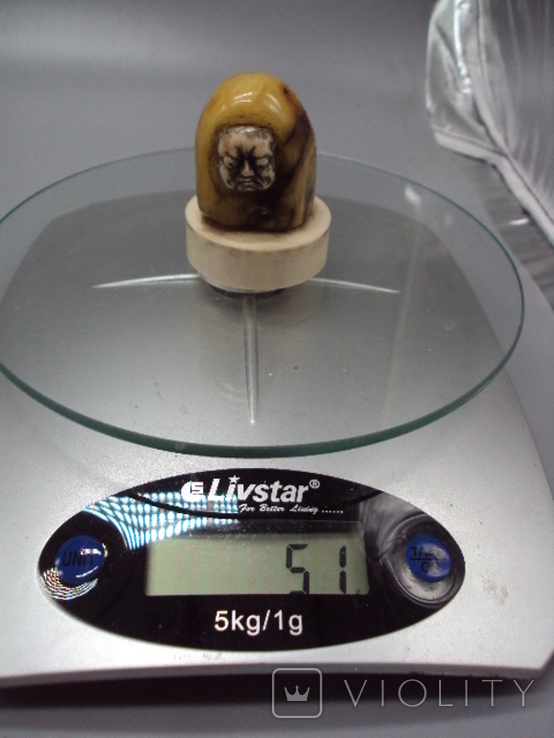 Фигура миниатюра статуэтка Дарума нэцкэ янтарь кость мамонта вес 51 г, фото №13