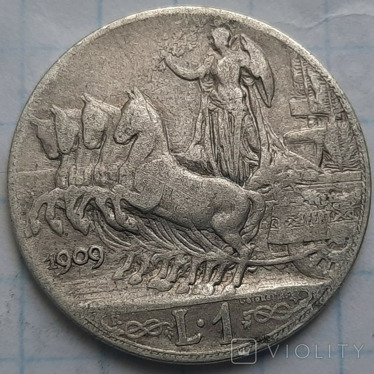 Италия 1 лира, 1909, фото №2