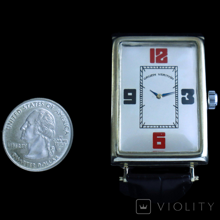 Вінтажний механічний наручний годинник Wаndolec, Tanke форма, Gruen механізм, з мельхіору, photo number 12