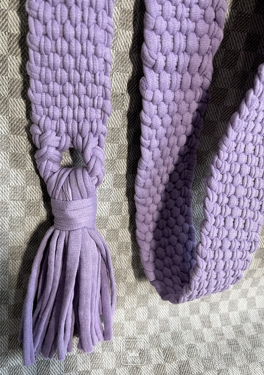 Embroidered edge, knitted belt, purple edge, lilac wide belt, photo number 6