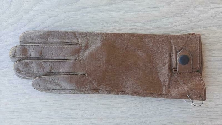 Женские демисезонные кожаные перчатки (светло-коричневые), фото №2