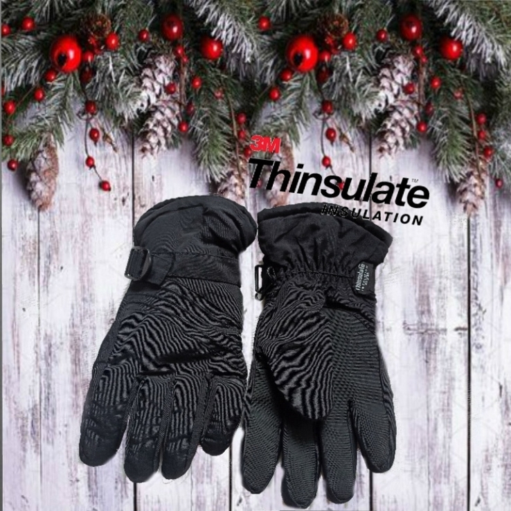 Thinsulate мужские термо зимние теплые мужские перчатки черные флис, фото №2