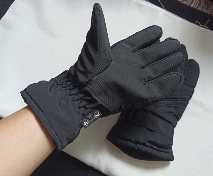 Thinsulate мужские термо зимние теплые мужские перчатки черные флис, фото №5
