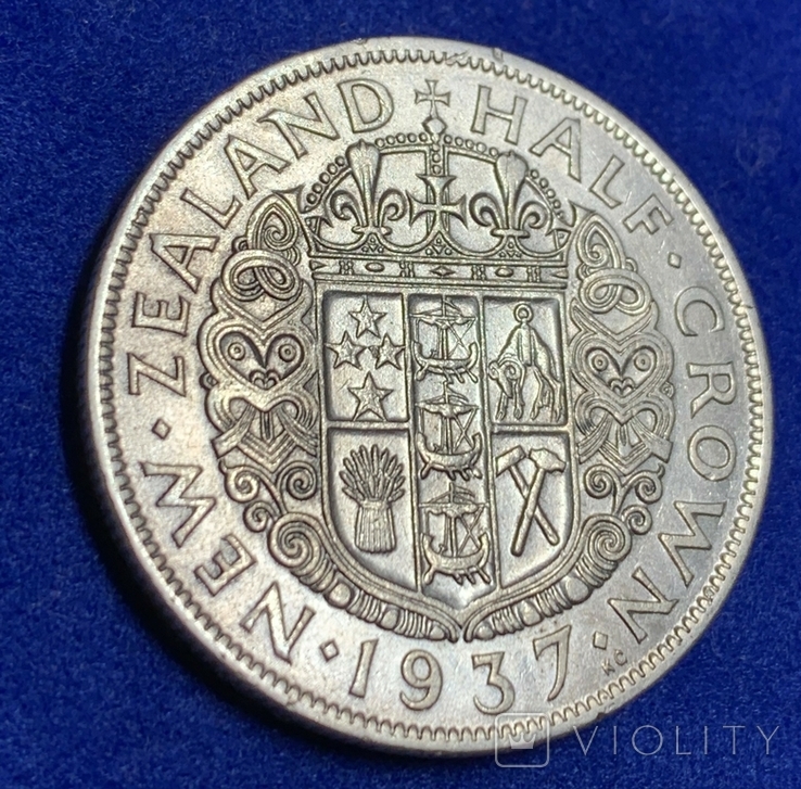 1/2 кроны 1937 серебро Новая Зеландия, KM#11, фото №3