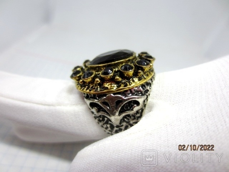 Women's handmade ring with natural stones, black onyx, photo number 3