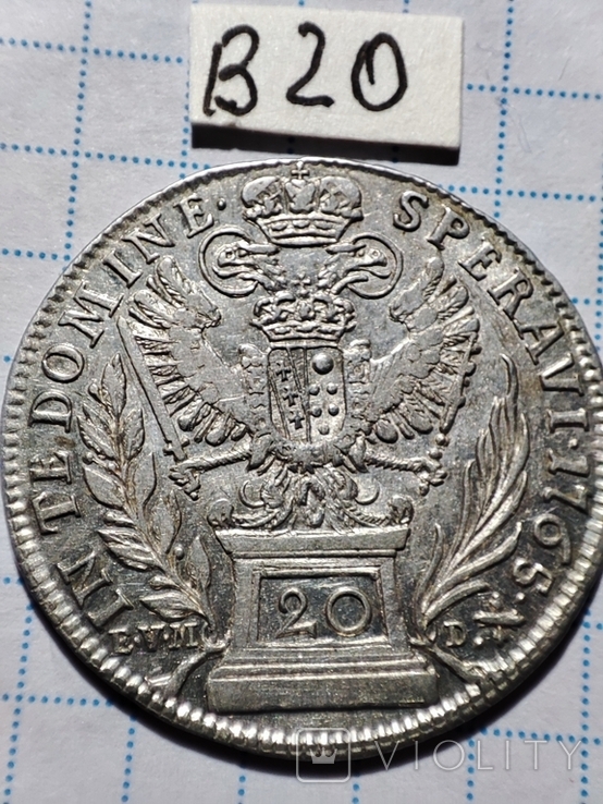 Австрия.Франциск 1.Серебро.20 крейцеров.1765-ВА, фото №4