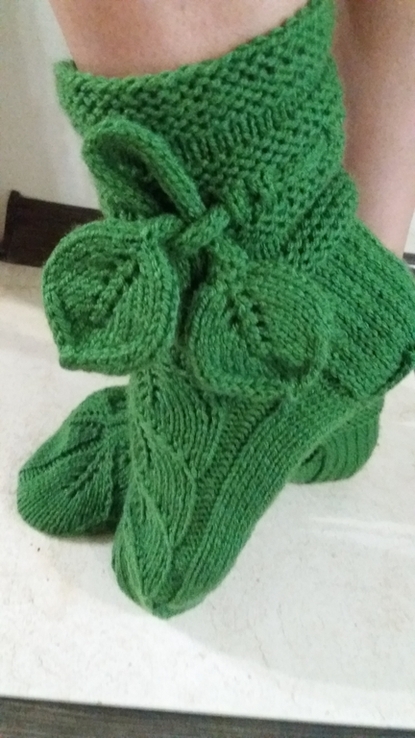 Носки НОСОЧКИ *Зеленные Листочки* домашняя обувь Следки Шкарпетки, фото №2