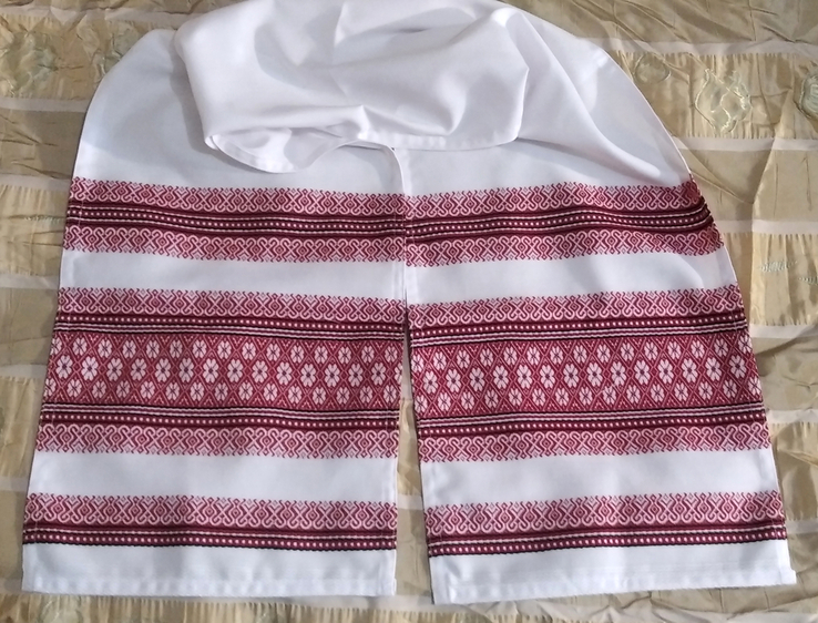 Рушник тканый вышитый длина 150 см, белый с красным орнаментом N 1, numer zdjęcia 3