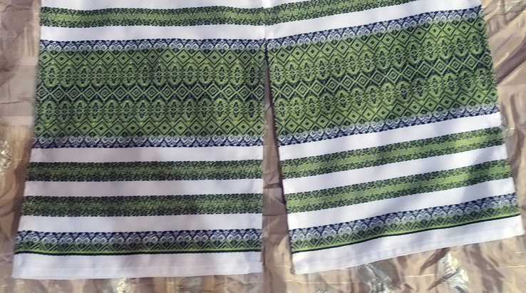 Рушник тканый вышитый длина 180 см, белый с зеленым орнаментом (оттенки хаки) N 2, фото №3