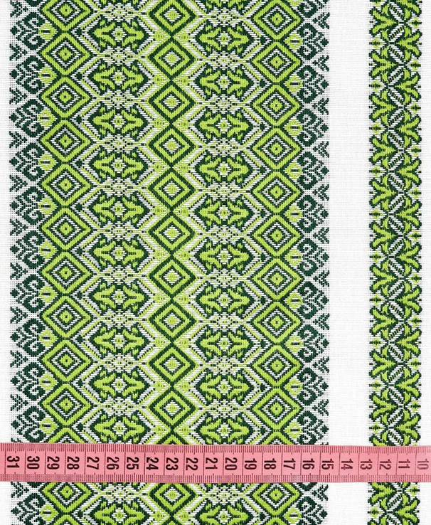 Рушник тканый вышитый длина 180 см, белый с зеленым орнаментом (оттенки хаки) N 2, numer zdjęcia 5