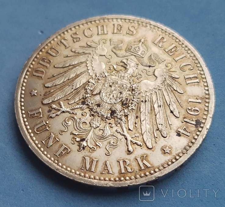 5 марок 1914 А Вильгельм 2 Прусия, numer zdjęcia 7