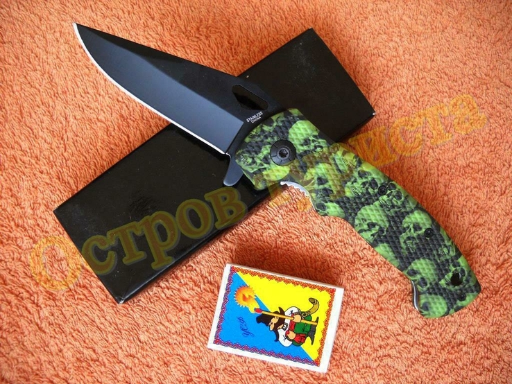 Нож складной Green Skull клипса полуавтоматический, photo number 2