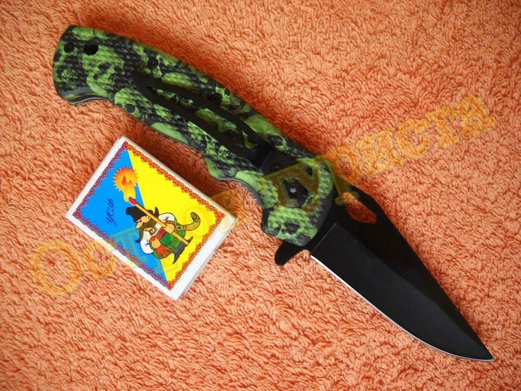 Нож складной Green Skull клипса полуавтоматический, photo number 5