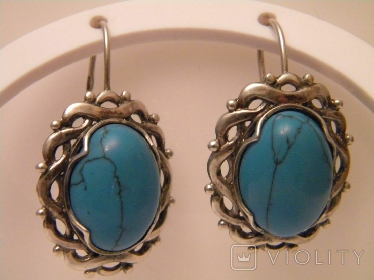 Set of large earrings ring turquoise silver 925 Ukraine No570, photo number 5