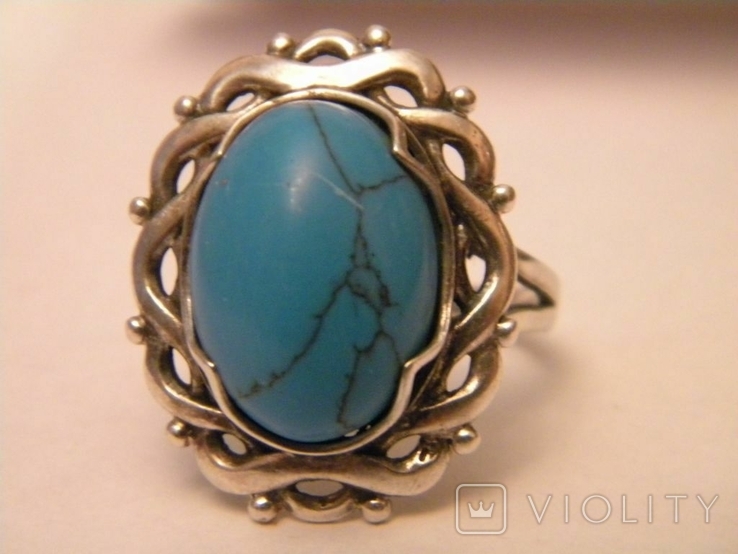 Set of large earrings ring turquoise silver 925 Ukraine No570, photo number 6