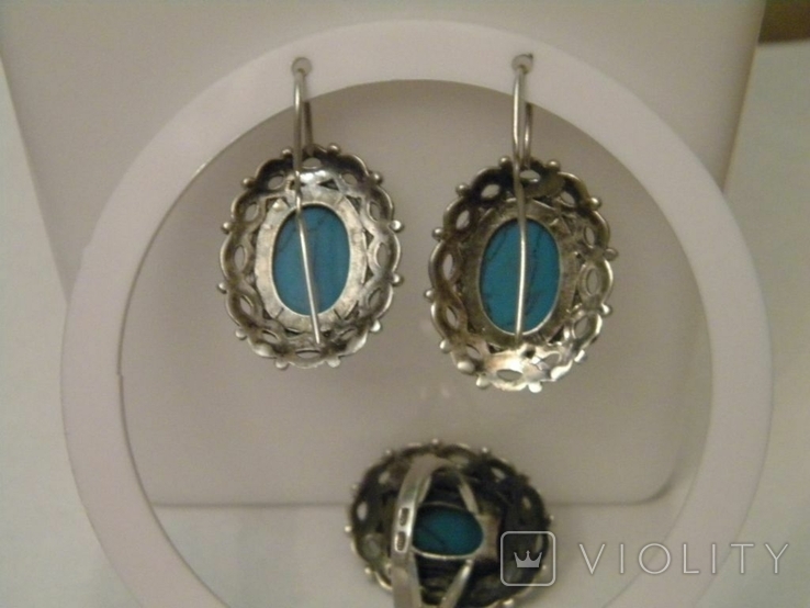Set of large earrings ring turquoise silver 925 Ukraine No570, photo number 7
