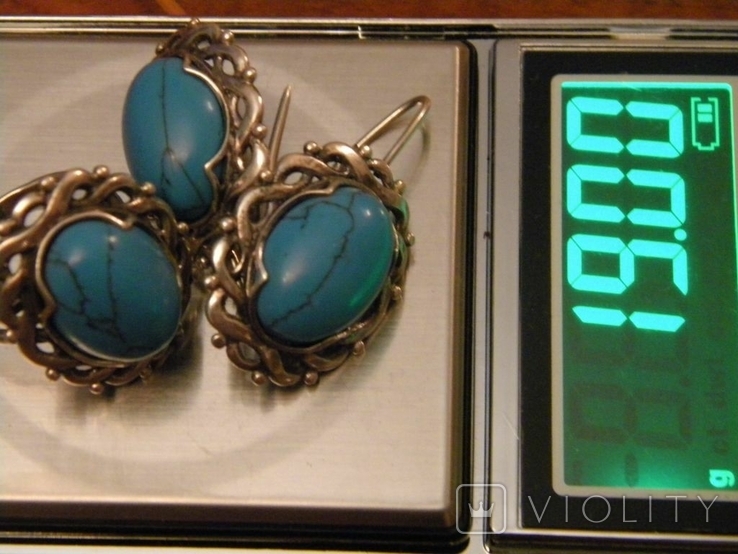 Set of large earrings ring turquoise silver 925 Ukraine No570, photo number 13