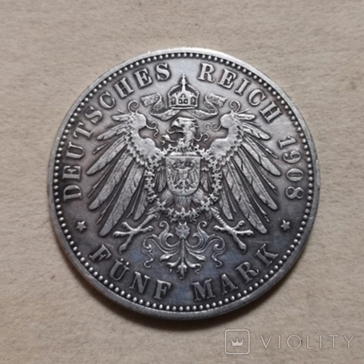 Саксен-Мейнінген 5 марок 1908 р., фото №3