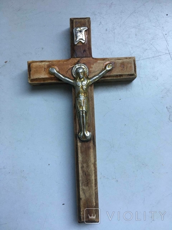 Крест деревянный с металлическим распятием, фото №2