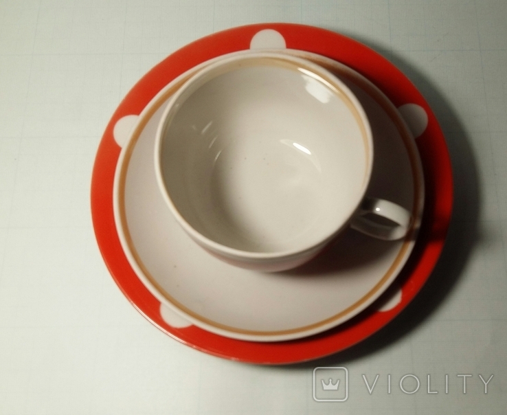 Культовый чайный набор СССР белый горох на красном фоне 60-е, фото №10