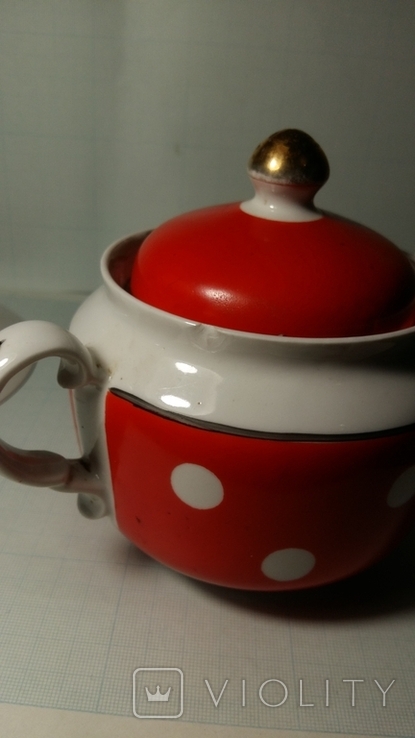 Культовый чайный набор СССР белый горох на красном фоне 60-е, фото №12