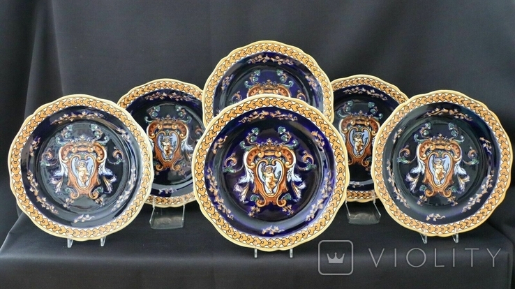 Lot 12 assiettes plates en porcelaine, 26 cm, ‎Multicolor Bleu