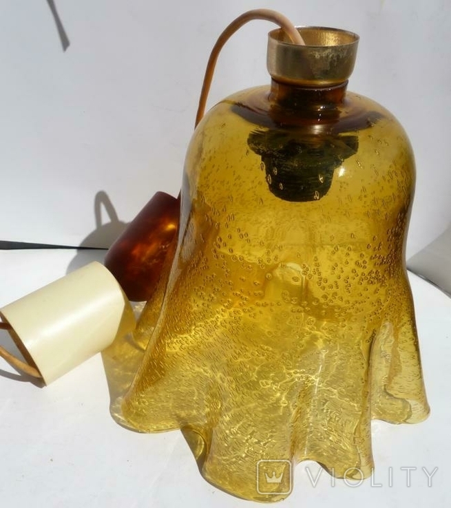 Плафон ссср или гдр желтое стекло с пузырьками воздуха, фото №3