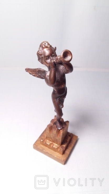 Старинная австрийская статуэтка Ангел с трубой. 19 век. Медь, фото №5