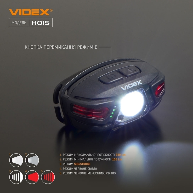 Налобный светодиодный фонарик VIDEX VLF-H015 330Lm 5000K, фото №7